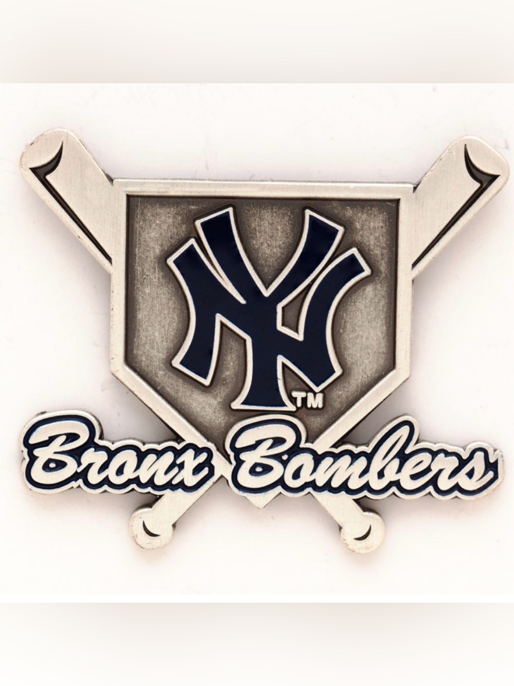 New York Yankees collector pin home plate design “NY" logo and "Bronx Bombers"